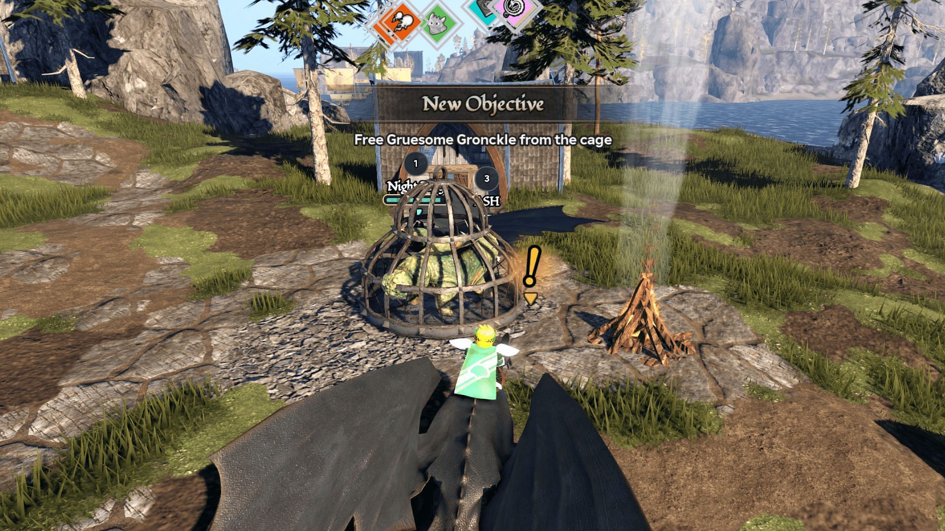 You can free the dragon by pressing E near its cage (Image via Roblox)
